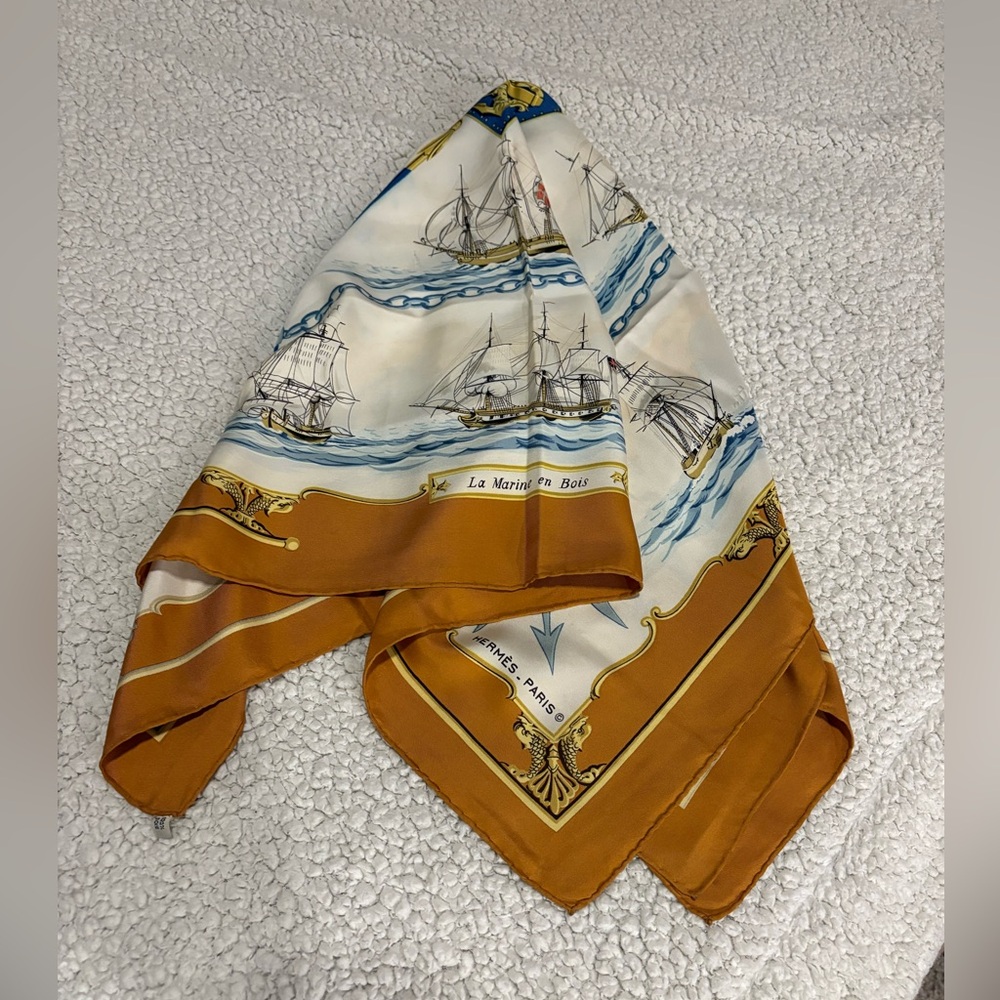 Hermes Nautical Print Scarf in Blue and Gold 🔱